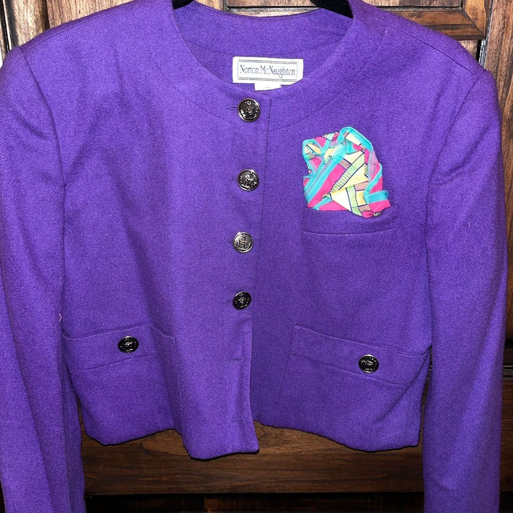 Norton McNaughton Kids Blazer in Purple with Vibrant Pocket Square